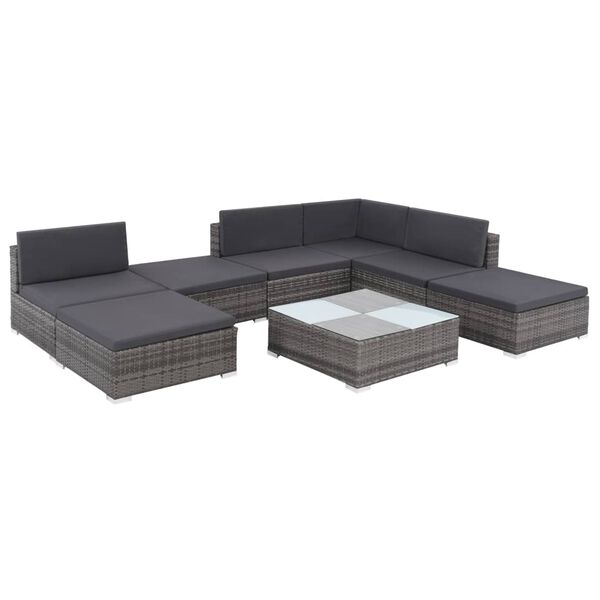 vidaXL Salon de jardin 8 pcs avec coussins résine tressée gris