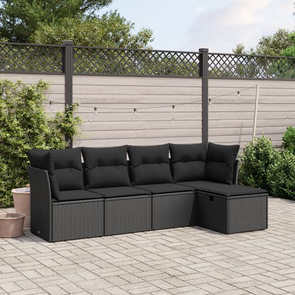 vidaXL Salon de jardin 5 pcs avec coussins noir r&eacute;sine tress&eacute;e