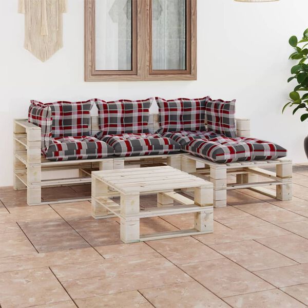 vidaXL Salon palette de jardin 5 pcs avec coussins bois de pin