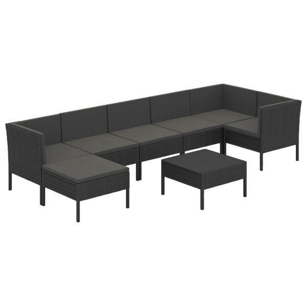 vidaXL Salon de jardin 8 pcs avec coussins r&eacute;sine tress&eacute;e noir