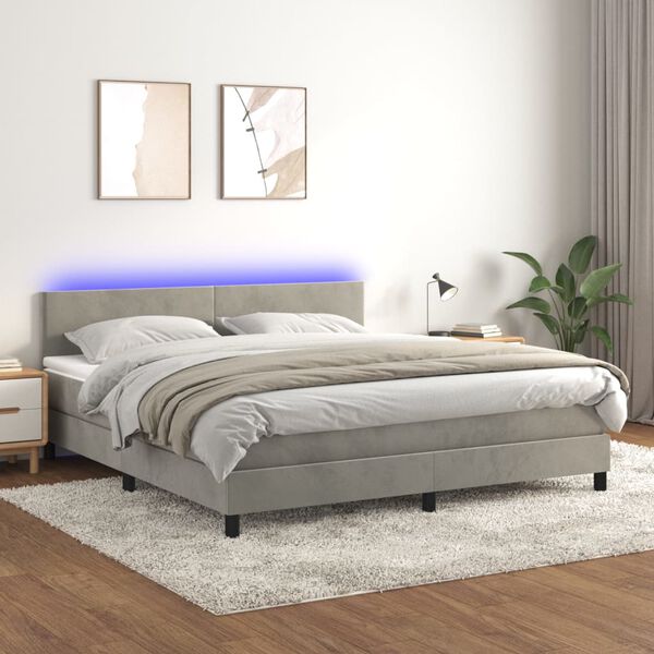 vidaXL Sommier &agrave; lattes de lit avec matelas LED Gris clair 180x200 cm