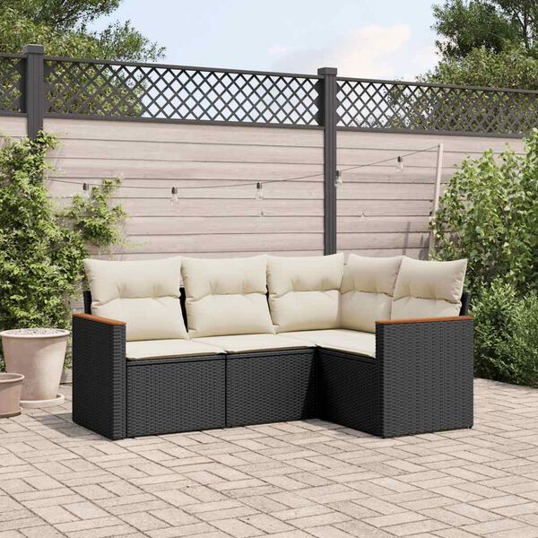 vidaXL Salon de jardin 4 pcs avec coussins noir r&eacute;sine tress&eacute;e