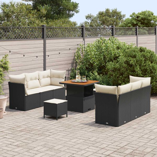 vidaXL Ensemble de canap&eacute; de jardin 9 pcs Noir et Cr&egrave;me polyrotin