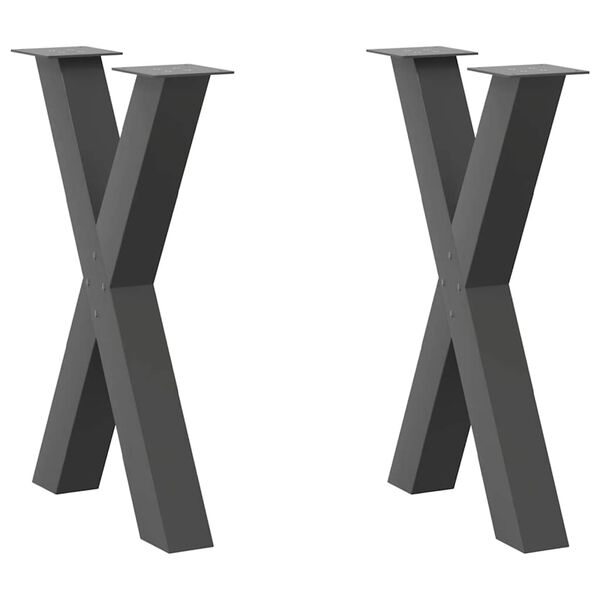 vidaXL Pieds de table à manger en forme de X, 2 pièces, anthracite, 60 x (72-73) cm, acier
