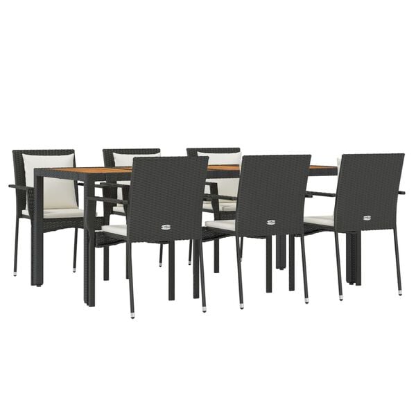 vidaXL Ensemble &agrave; manger de jardin coussins 7pcs Noir R&eacute;sine tress&eacute;e
