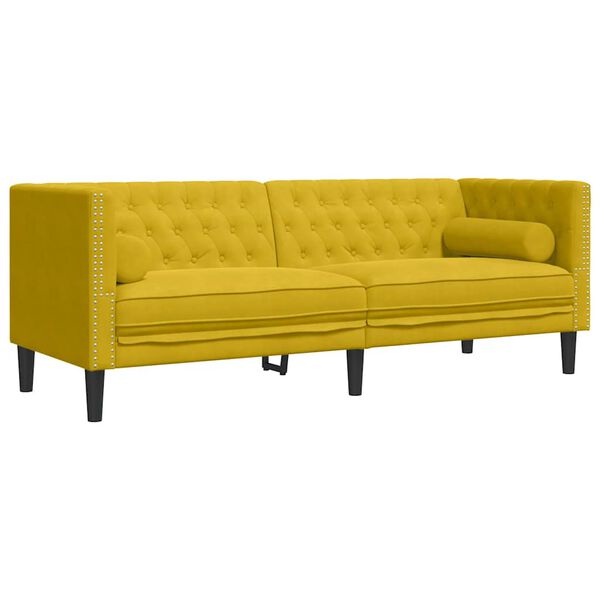 vidaXL Canap&eacute; Chesterfield avec traversins 3 places jaune velours