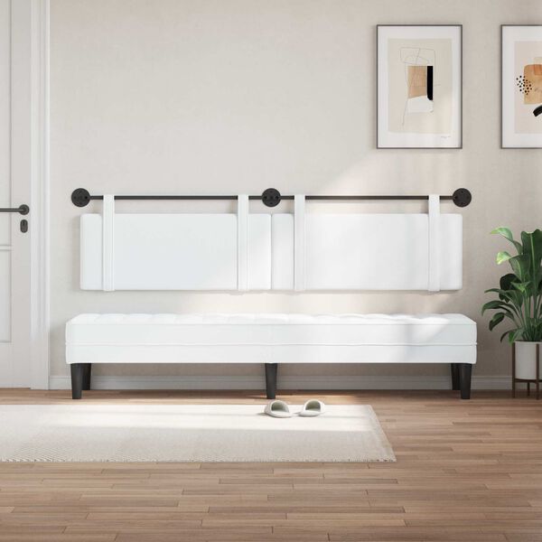vidaXL T&ecirc;te de lit suspendue Montage mural Blanc 210 x 55 x 5 cm tissu