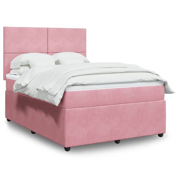vidaXL Sommier &agrave; lattes de lit avec matelas Rose 140x200 cm Velours
