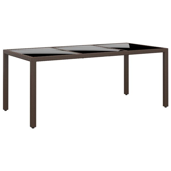 vidaXL Table de jardin 190x90x75 cm Verre trempé/résine tressée Marron