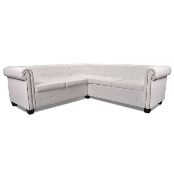 vidaXL Canapé d'angle Chesterfield 5 plc Cuir artificiel Blanc