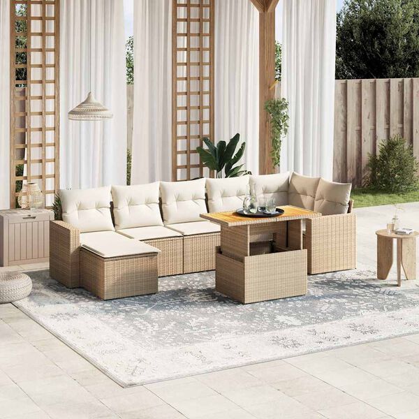 vidaXL Salon de jardin avec coussins 8 pcs beige r&eacute;sine tress&eacute;e