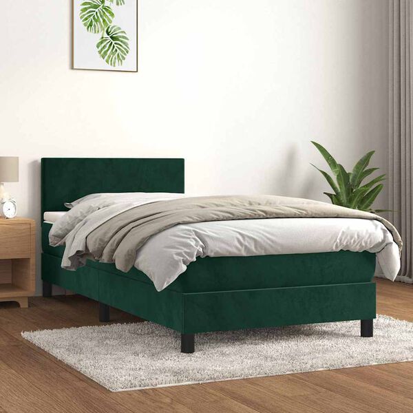 vidaXL Sommier &agrave; lattes de lit avec matelas Vert fonc&eacute; 90x190 cm