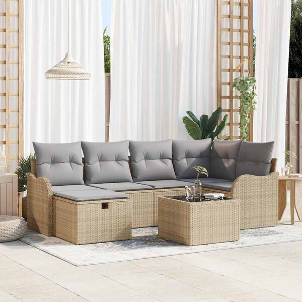 vidaXL Ensemble de canapé de jardin 7 pcs Beige Poly rotin