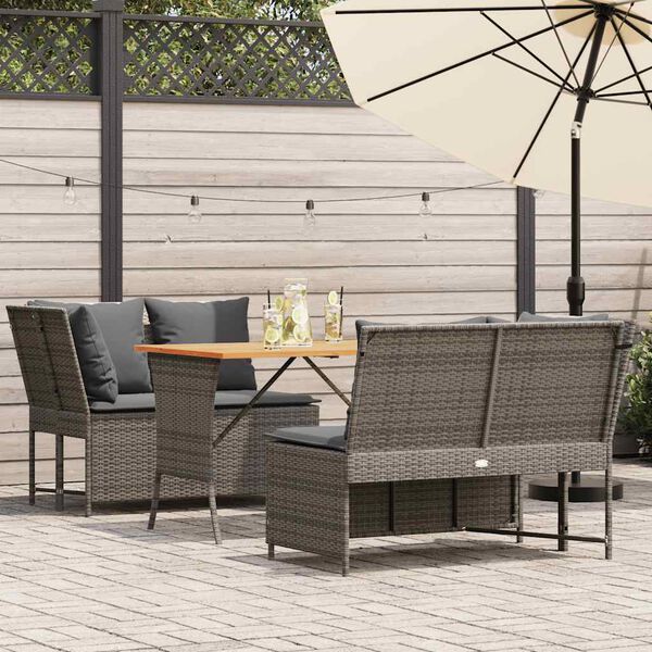vidaXL Salon de jardin avec coussins 3 pcs gris r&eacute;sine tress&eacute;e