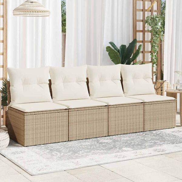 vidaXL Canap&eacute; de jardin avec coussins 4 places beige r&eacute;sine tress&eacute;e