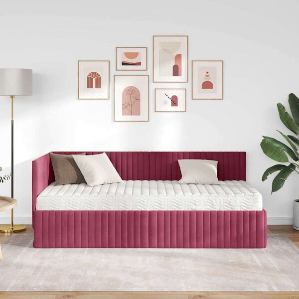 vidaXL Cadre de lit d'angle avec matelas 2 pcs Vert Velours