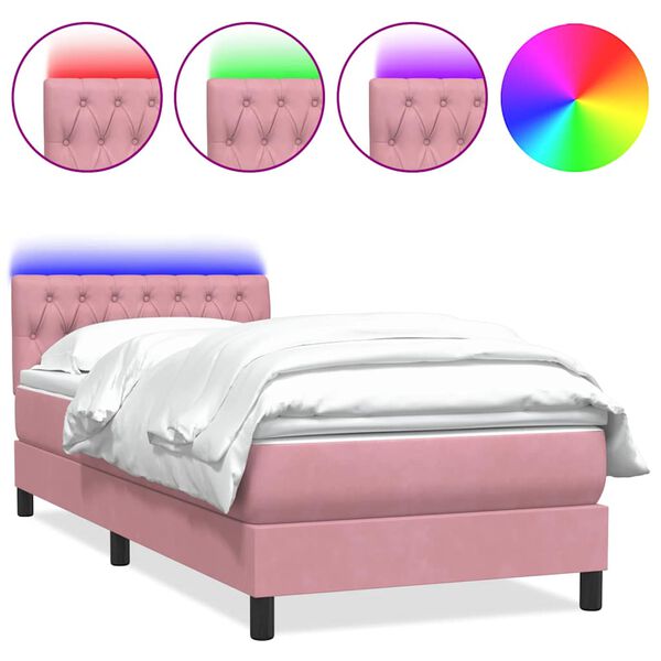 vidaXL Sommier &agrave; lattes de lit avec matelas et LED rose 90x220 cm velours