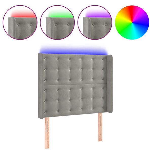 vidaXL T&ecirc;te de lit &agrave; LED Gris clair 93x16x118/128 cm Velours