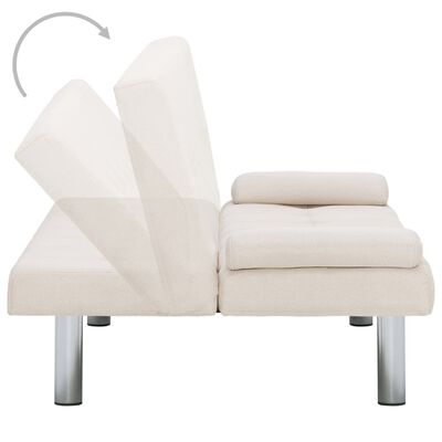 vidaXL Canapé-lit avec deux oreillers Crème Polyester