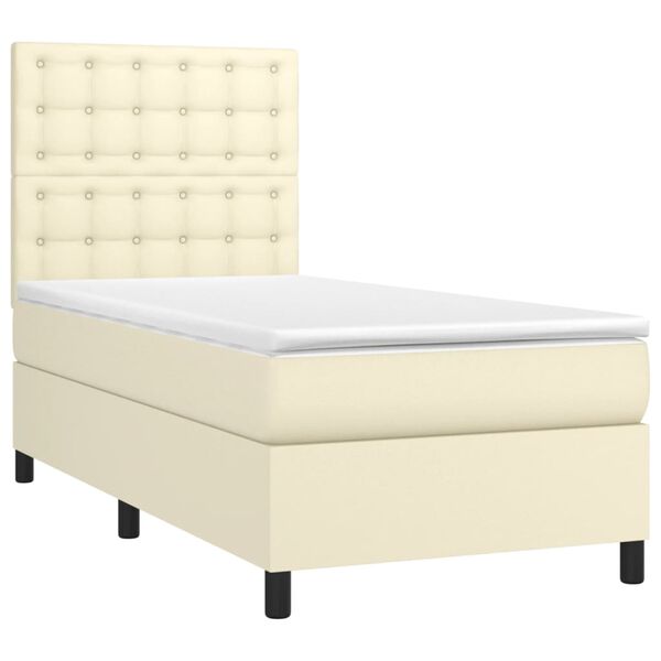 vidaXL Sommier &agrave; lattes de lit avec matelas Cr&egrave;me 90x200 cm Similicuir