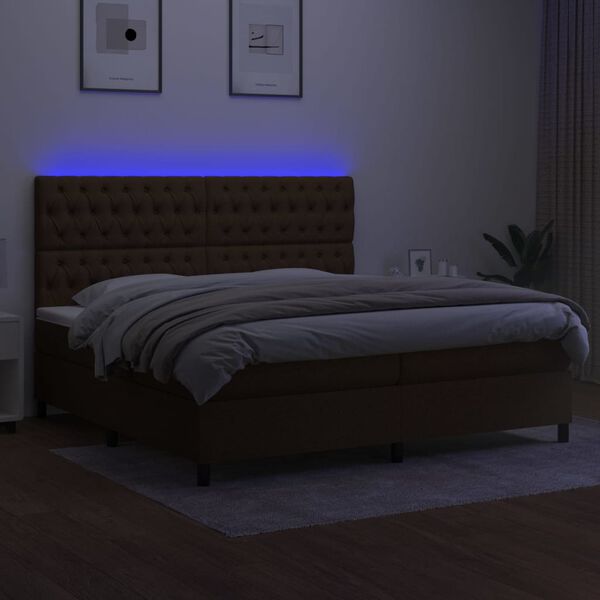 vidaXL Sommier &agrave; lattes de lit matelas et LED Marron fonc&eacute; 200x200 cm