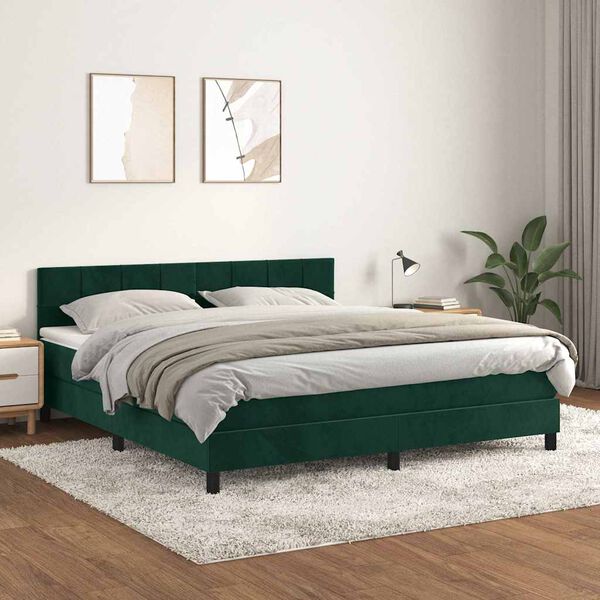 vidaXL Sommier &agrave; lattes de lit et matelas Vert fonc&eacute; 180x200cm Velours