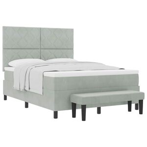 vidaXL Lit &agrave; ressorts avec matelas Gris clair 140 x 190 cm Velours