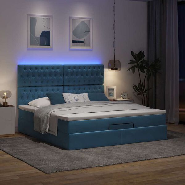 VidaXL Cadre de lit ottoman avec matelas bleu fonc&eacute; 180x200 cm velours