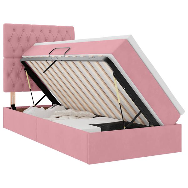 vidaXL Lit avec rangement et LED avec matelas Rose 90 x 200 cm Velours