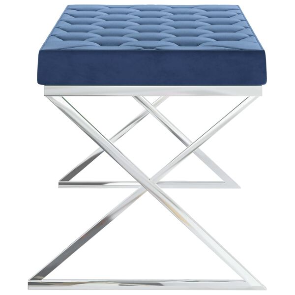 vidaXL Banc 97 cm Bleu Velours et acier inoxydable