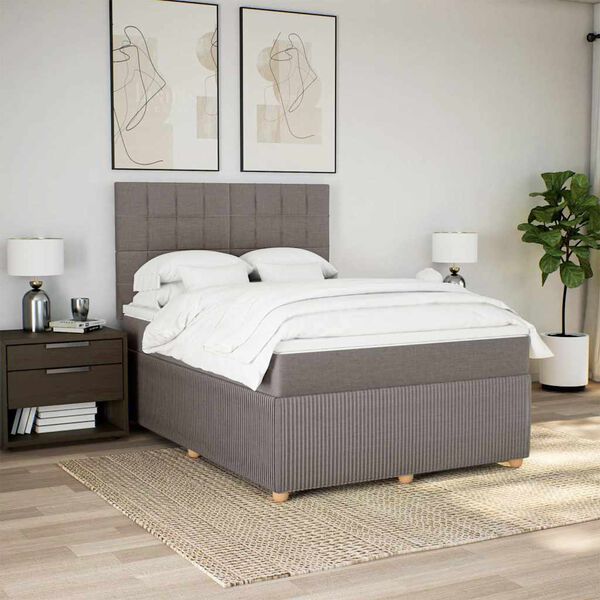 vidaXL Sommier &agrave; lattes de lit avec matelas Taupe 160x200 cm Tissu