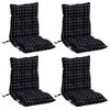 vidaXL Coussins de chaise &agrave; dossier bas lot de 4 motif &agrave; carreaux noir