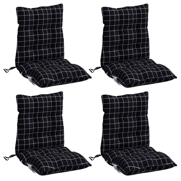 vidaXL Coussins de chaise &agrave; dossier bas lot de 4 motif &agrave; carreaux noir