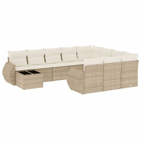vidaXL Salon de jardin 11 pcs avec coussins beige r&eacute;sine tress&eacute;e