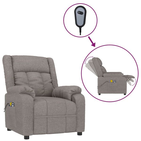 vidaXL Fauteuil électrique de massage Taupe Tissu