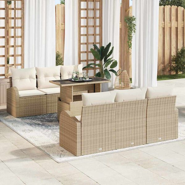 vidaXL Ensemble de canap&eacute; de jardin 7 pcs Beige Poly Rattan