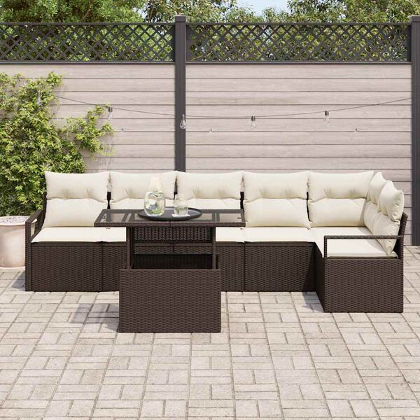 vidaXL Ensemble de canapé de jardin 7 pcs Marron Poly rotin