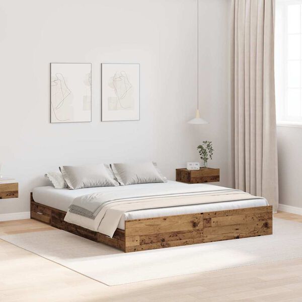 vidaXL Cadre de lit avec rangement Bois Ancien 135 x 190 cm