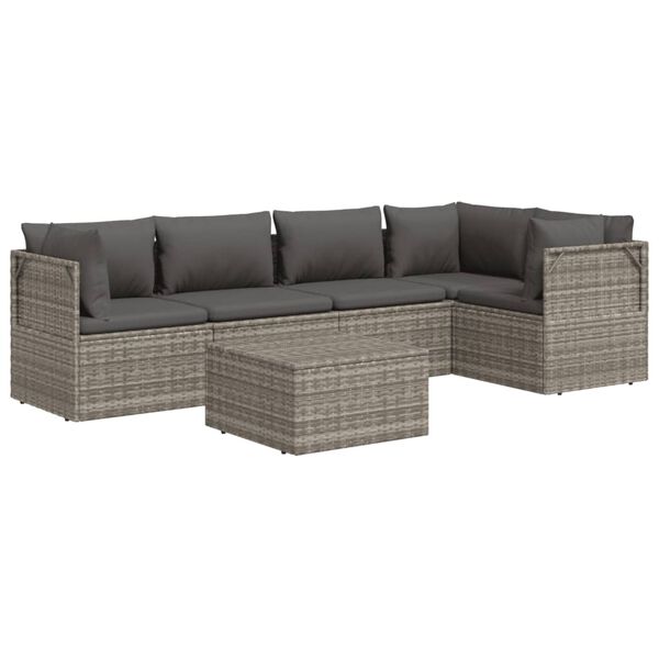 vidaXL Salon de jardin 6 pcs avec coussins Gris R&eacute;sine tress&eacute;e