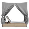 vidaXL Chaise longue double avec toit et rideaux beige r&eacute;sine tress&eacute;e
