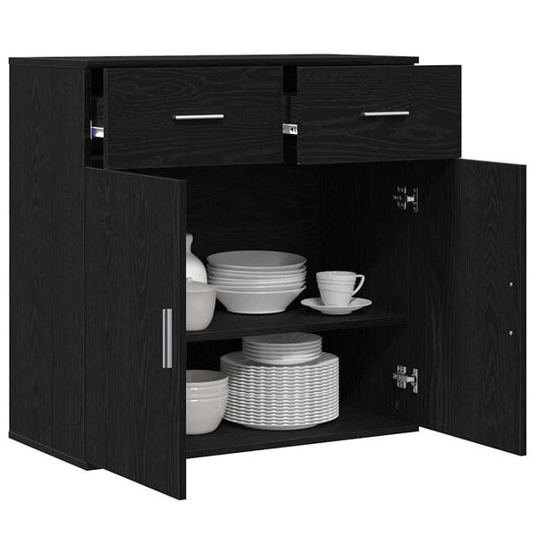 vidaXL Buffet avec tiroir Ch&ecirc;ne noir 78 x 38 x 80 cm Bois d'ing&eacute;nierie
