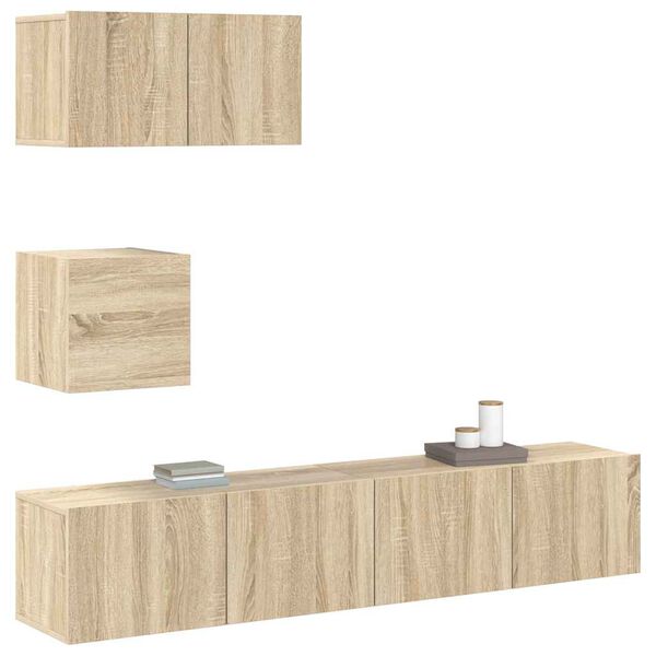 vidaXL Ensemble de meubles TV 4 pcs Ch&ecirc;ne sonoma Bois d'ing&eacute;nierie