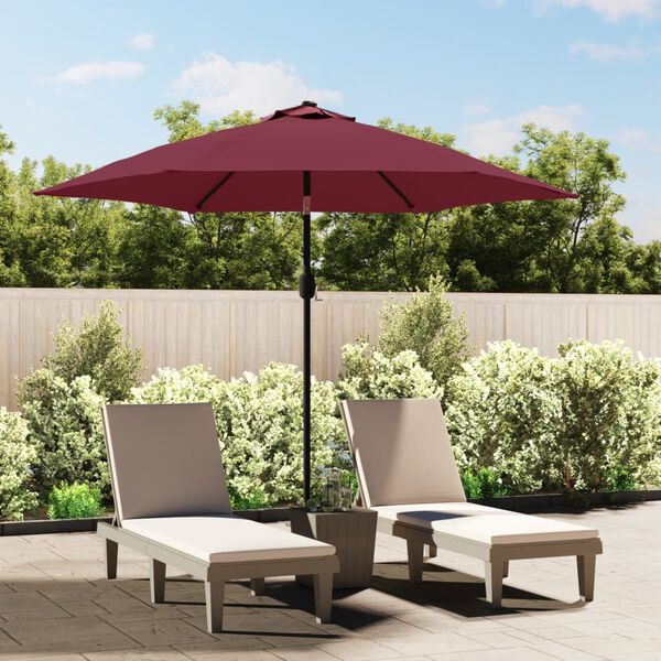 vidaXL Parasol de jardin avec lumi&egrave;res LED m&acirc;t en acier rouge bordeaux