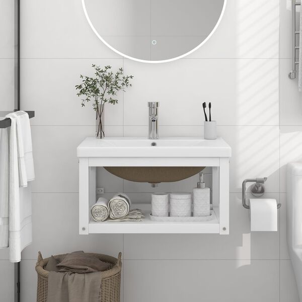 vidaXL Cadre de lavabo de salle de bain vasque &agrave; encastrer Blanc Fer