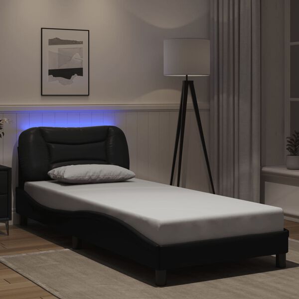 vidaXL Cadre de lit avec LED sans matelas Hvar noir 80x200 cm
