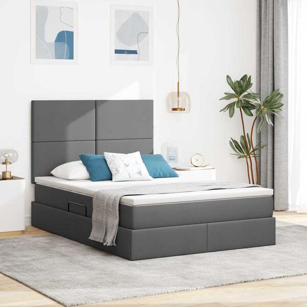 vidaXL Lit avec rangement et LED Gris fonc&eacute; 140 x 190 cm Polyester
