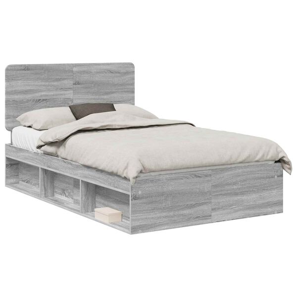 vidaXL Cadre de lit Gris Sonoma 135 x 190 cm Bois de pin massif