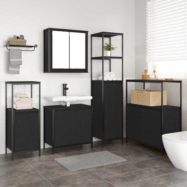 vidaXL Ensemble de mobilier de salle de bain 5 pcs Ch&ecirc;ne noir