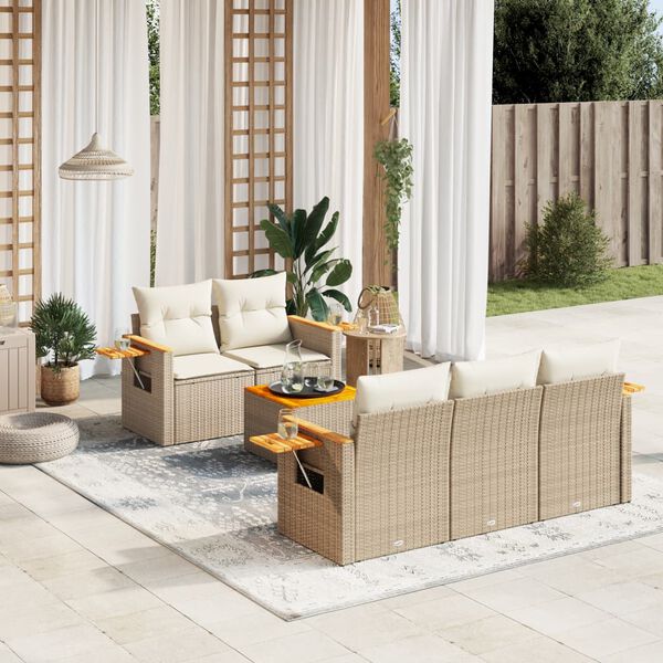 vidaXL Salon de jardin avec coussins 6 pcs beige r&eacute;sine tress&eacute;e