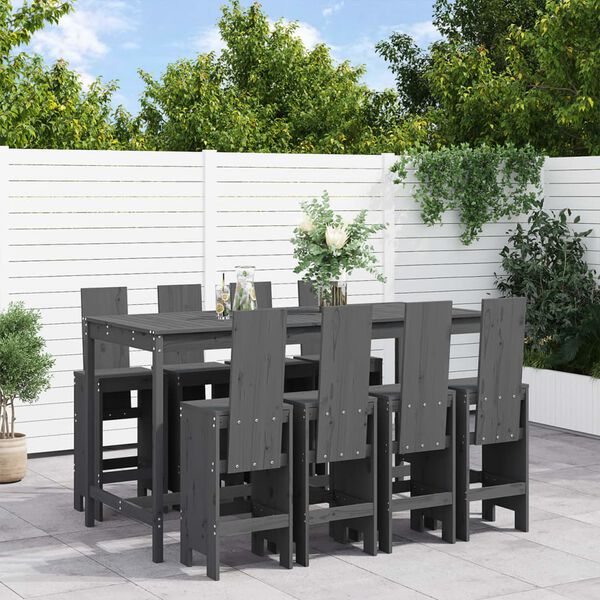 vidaXL Ensemble de bar de jardin 9 pcs gris bois de pin massif